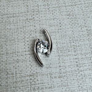 Large CZ Silvertone Pendant